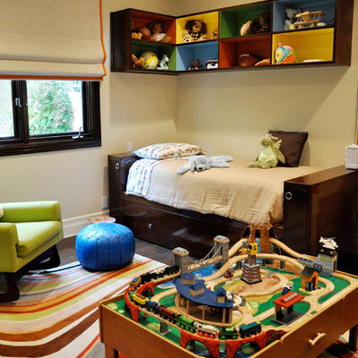 Kids' room - eclectic boy kids' room idea in Los Angeles with beige walls