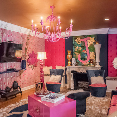 Inspiration for a large contemporary girl medium tone wood floor kids' room remodel in Other with multicolored walls
