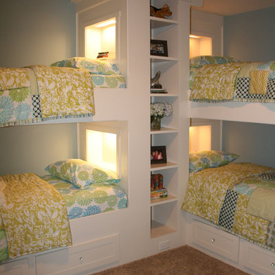 Elegant girl carpeted kids' room photo in Raleigh with blue walls