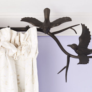Lavender & White Whimsical Nursery Drapery detail with Hardware