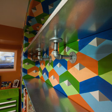 Lego Room hand painted geometric wall.