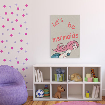 "Let's Be Pink Mermaids" Painting Print on Wrapped Canvas