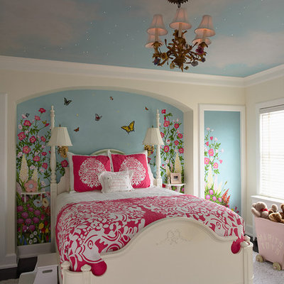 Inspiration for a mid-sized timeless girl kids' room remodel in Minneapolis with multicolored walls