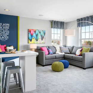 Kids' room - mid-sized contemporary gender-neutral carpeted and gray floor kids' room idea in Chicago with white walls