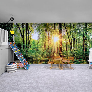 Lower Level Playroom With Wallpaper Mural