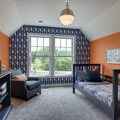 Inspiration for a large contemporary boy carpeted kids' room remodel in Minneapolis with multicolored walls