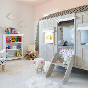 Inspiration for a large contemporary girl marble floor and white floor kids' room remodel in Miami with gray walls