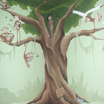 Monkeys in a tree mural