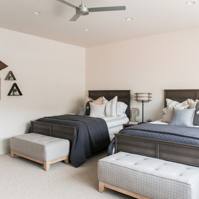 Example of a mid-sized classic boy carpeted and gray floor kids' room design in Salt Lake City with white walls