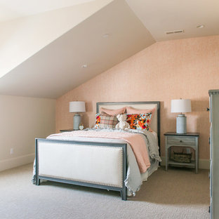 Inspiration for a mid-sized timeless girl carpeted and gray floor kids' room remodel in Salt Lake City with pink walls