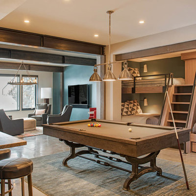 Inspiration for a large rustic gender-neutral concrete floor and gray floor teen room remodel in Other with beige walls