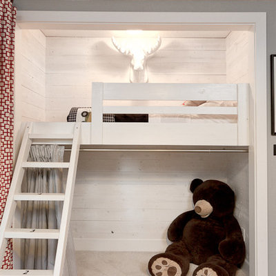 Inspiration for a small eclectic boy carpeted kids' room remodel in Sacramento with gray walls