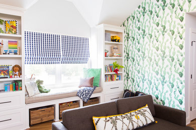 Large beach style kids' room photo in Kansas City with multicolored walls