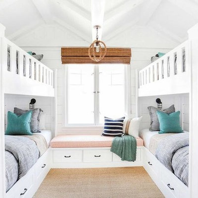 Kids' room - mid-sized coastal carpeted and brown floor kids' room idea in Baltimore with white walls