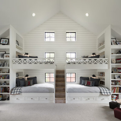 Inspiration for a cottage gender-neutral carpeted and beige floor kids' room remodel in Denver with white walls