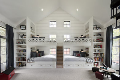 Inspiration for a cottage gender-neutral carpeted and beige floor kids' room remodel in Denver with white walls