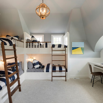 Kids' room - mid-sized coastal gender-neutral carpeted and gray floor kids' room idea in Minneapolis with gray walls