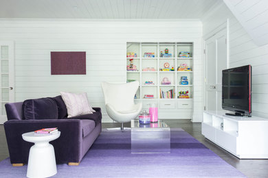 Inspiration for a large transitional girl dark wood floor kids' room remodel in New York with white walls