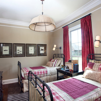 Example of an eclectic girl dark wood floor kids' room design in New Orleans with brown walls
