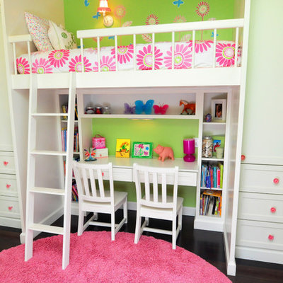 Mid-sized elegant girl dark wood floor and brown floor kids' room photo in Tampa with green walls