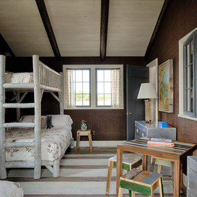 Kids' room - rustic gender-neutral painted wood floor kids' room idea in Minneapolis with brown walls