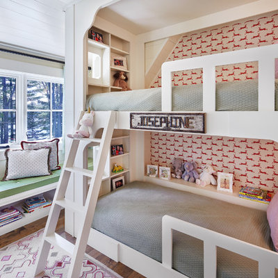 Kids' room - rustic girl dark wood floor kids' room idea in Minneapolis with multicolored walls