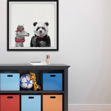 "Panda and Llama in Pink" Framed Painting Print