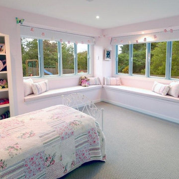 Pastel Pink Children's Bedroom Bay Windows