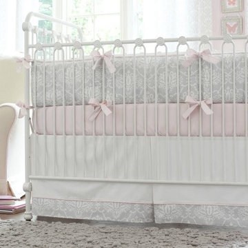 Pink and Gray Damask Crib Bedding Collection by Carousel Designs