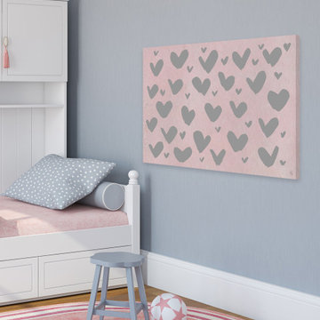 "Pink and Gray Hearts" Painting Print on Wrapped Canvas