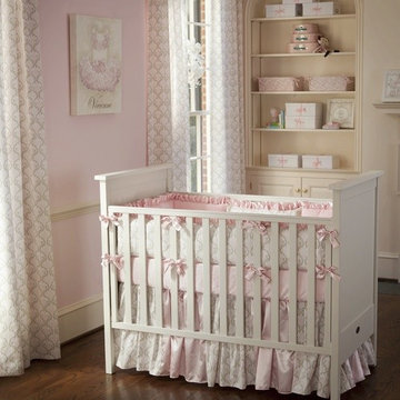 Pink and Taupe Damask Crib Bedding Collection by Carousel Designs