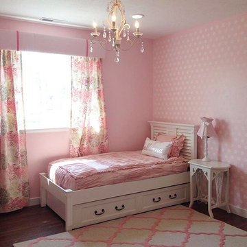 Pink Polka Dot Stenciled Bedroom