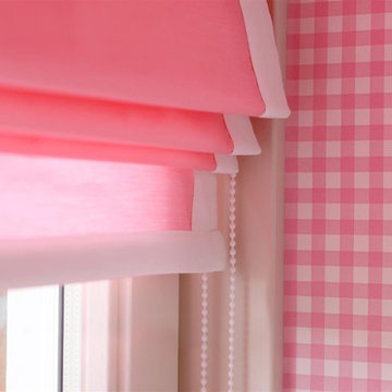 Pink Roman Shades from Budget Blinds