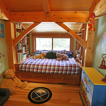 Platform Bed in Timber Frame Bedroom