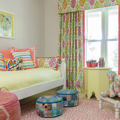Inspiration for a mid-sized eclectic girl kids' bedroom remodel in San Francisco with beige walls