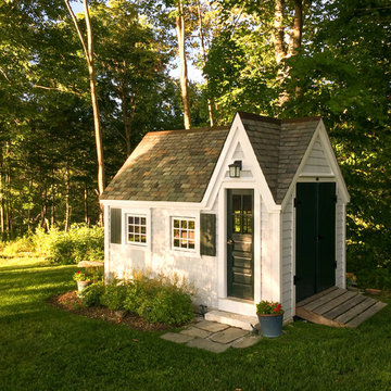 Playhouse ~ pine siding, custom door, architectural slate roof & electrical pack