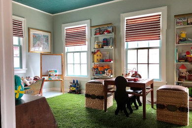 Playroom - mid-sized eclectic playroom idea in Other with gray walls