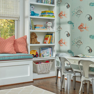 Inspiration for a mid-sized contemporary gender-neutral dark wood floor kids' room remodel in DC Metro with blue walls