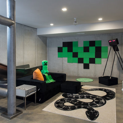 Kids' room - mid-sized contemporary boy concrete floor and gray floor kids' room idea in Kansas City with gray walls