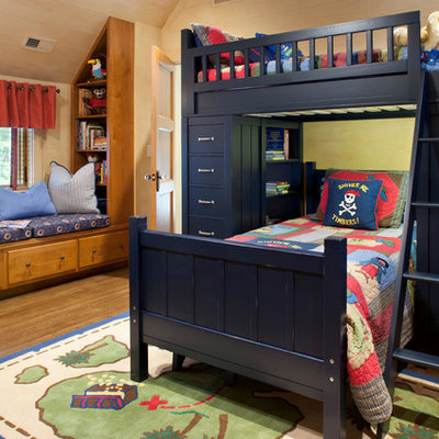 Kids' room - traditional boy medium tone wood floor kids' room idea in Other