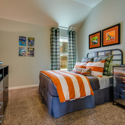 Kids' room - transitional boy carpeted kids' room idea in Austin with gray walls