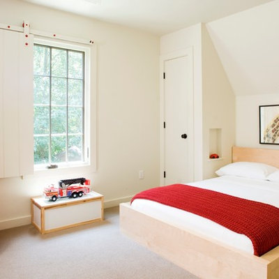 Inspiration for a small transitional gender-neutral carpeted kids' room remodel in Other with white walls