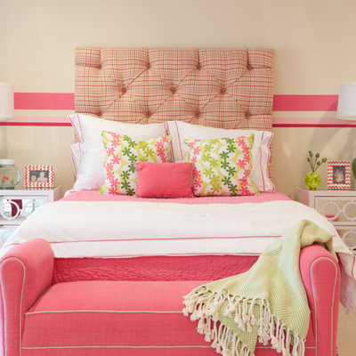 Large transitional girl kids' room photo in New York with multicolored walls