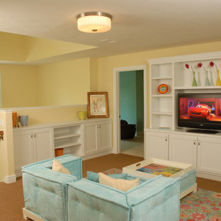 Inspiration for an eclectic carpeted kids' room remodel in Grand Rapids with yellow walls