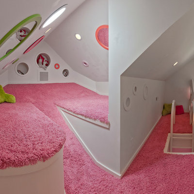 Inspiration for a large transitional girl dark wood floor and brown floor childrens' room remodel in Salt Lake City with white walls