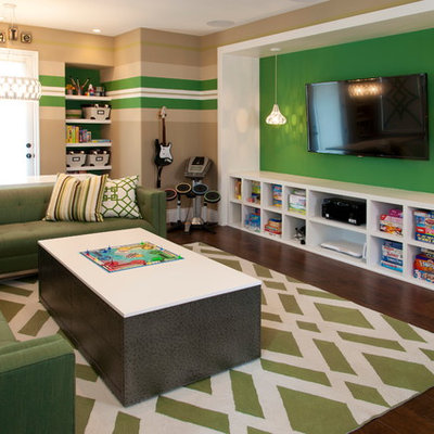 Inspiration for a large contemporary gender-neutral dark wood floor kids' room remodel in San Diego with multicolored walls