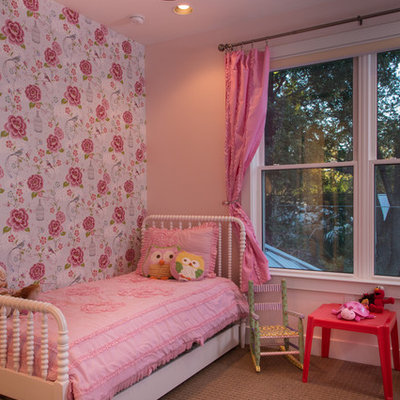 Kids' room - eclectic girl kids' room idea in Austin with multicolored walls