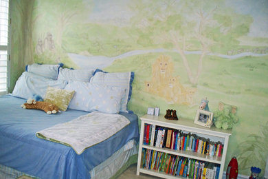 World-inspired children’s room for boys in Sacramento with carpet.