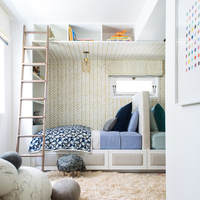 Kids' bedroom - transitional gender-neutral light wood floor kids' bedroom idea in San Francisco with white walls