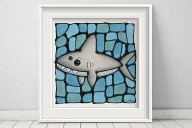 Shark Art Print for Baby Boy Nursery or Bedroom